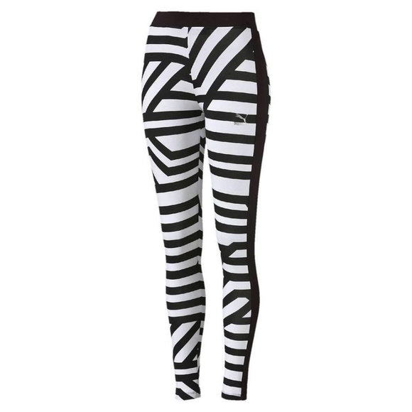 Puma Pants - Puma AOP leggings black white stripes tight fit